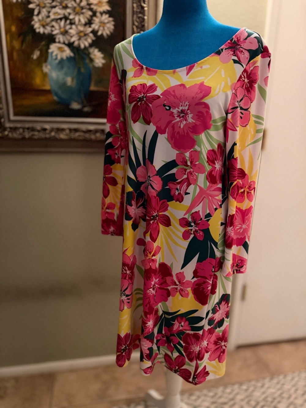 Pappagallo Pink Floral Scoop Neck Dress